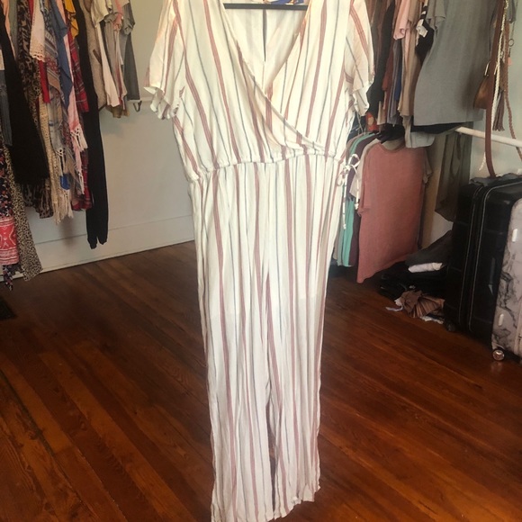 Other - Cream Striped Jumpsuit